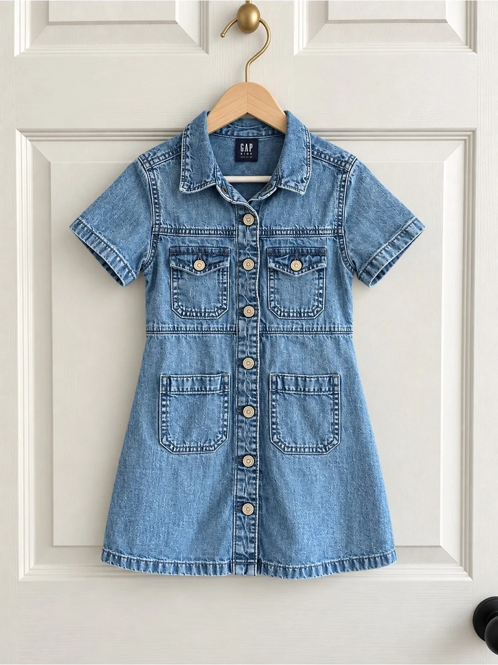 Gap Kids Girls 4-5 Denim Utility Shirt Dress Button Front Pockets